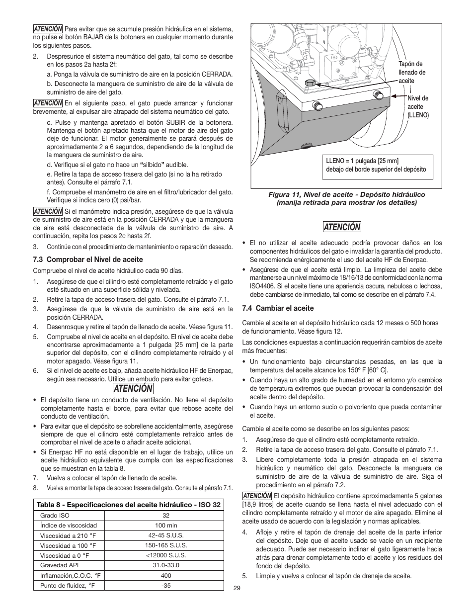 Atención | Enerpac PL200-Series User Manual | Page 29 / 76