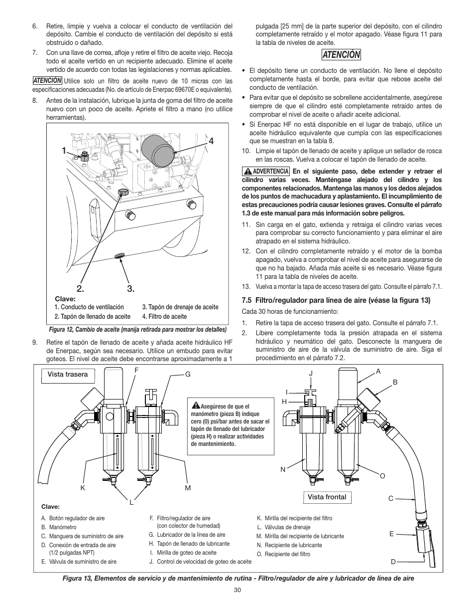 Atención | Enerpac PL200-Series User Manual | Page 30 / 76