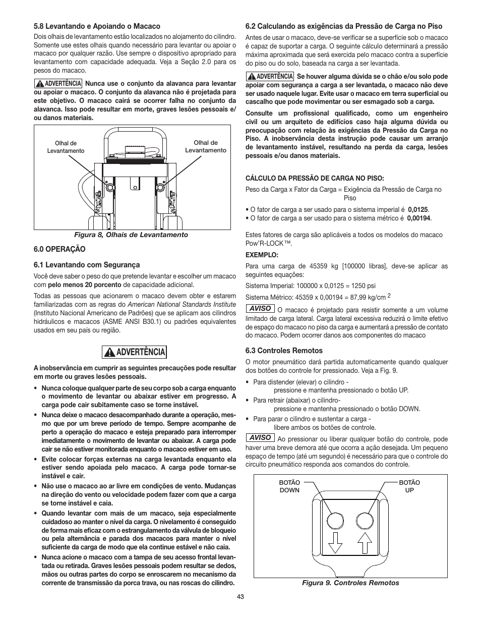 Advertência | Enerpac PL200-Series User Manual | Page 43 / 76