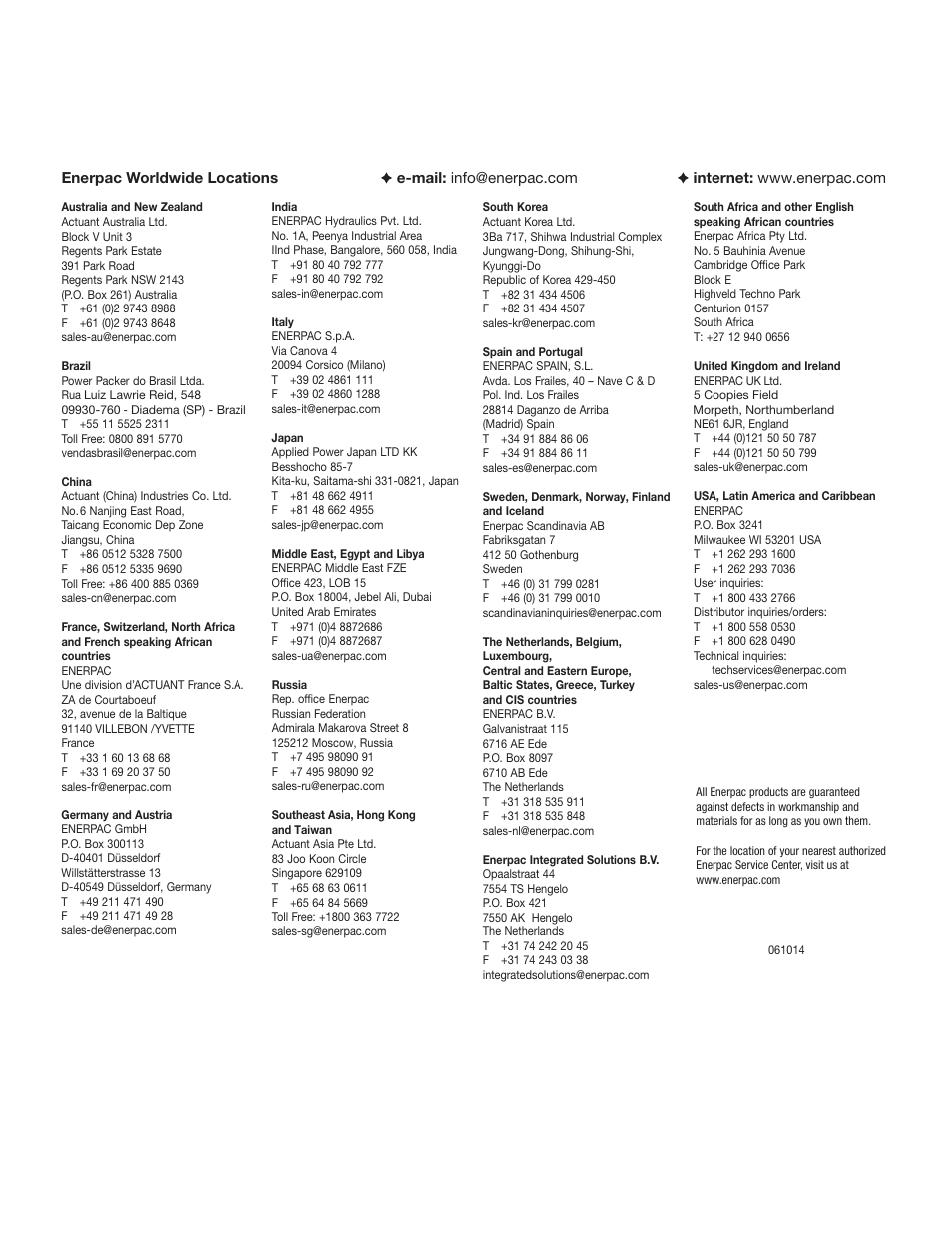 Enerpac PL200-Series User Manual | Page 76 / 76