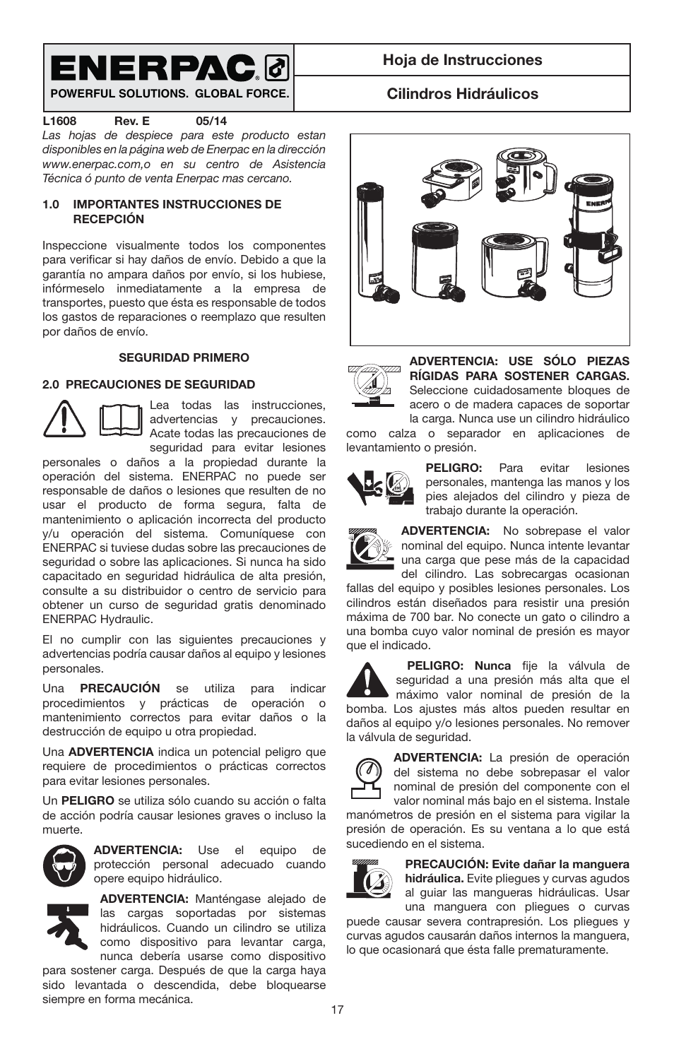 Cilindros hidráulicos hoja de instrucciones | Enerpac RSM-Series User Manual | Page 17 / 52