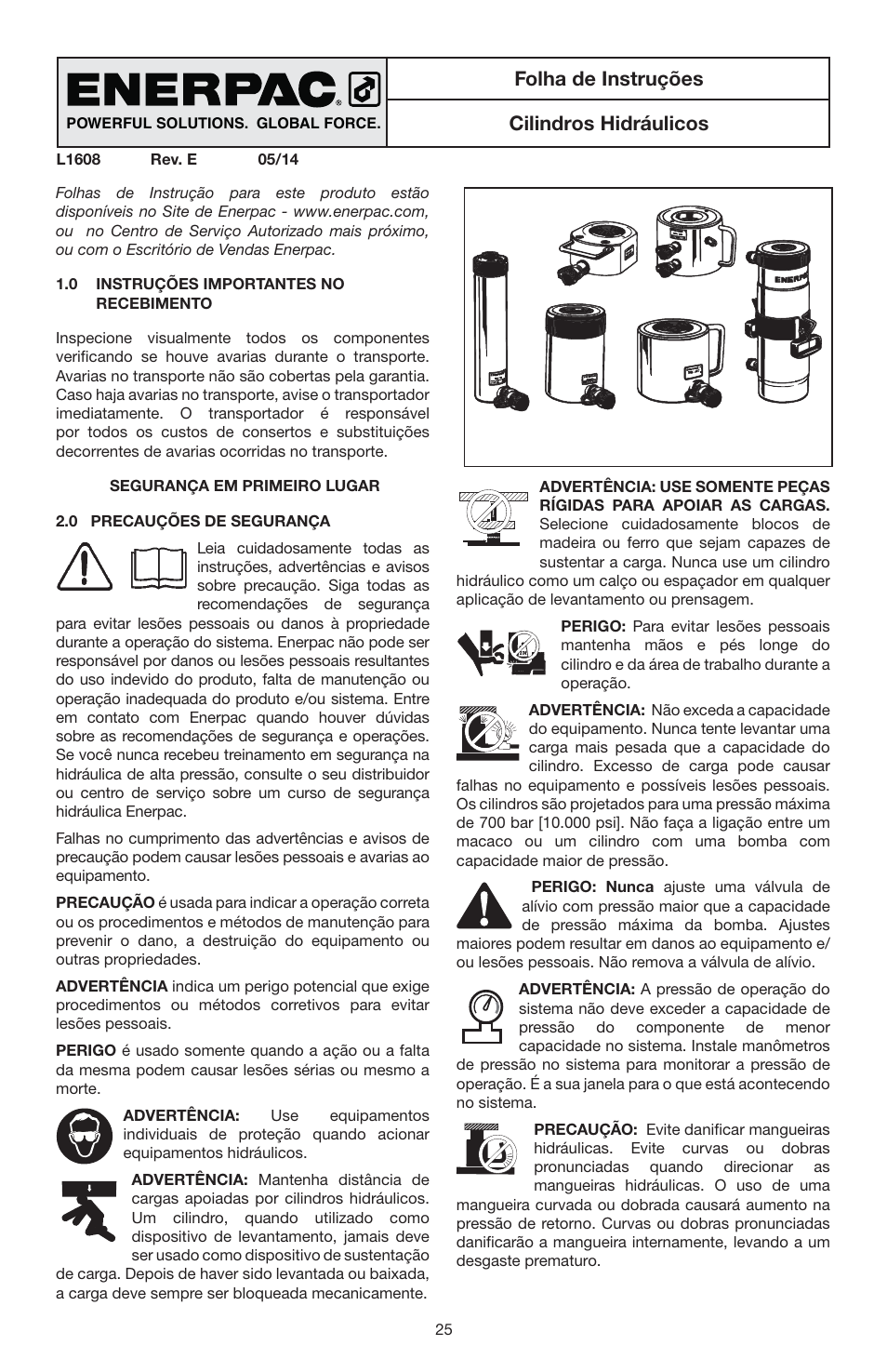 Folha de instruções cilindros hidráulicos | Enerpac RSM-Series User Manual | Page 25 / 52