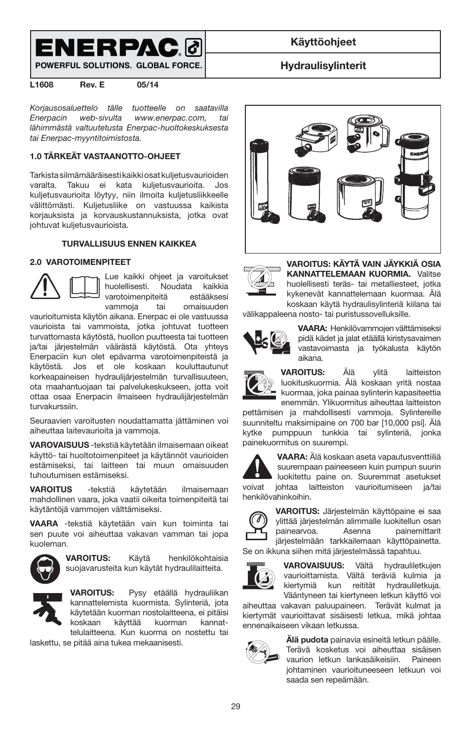 Käyttöohjeet hydraulisylinterit | Enerpac RSM-Series User Manual | Page 29 / 52