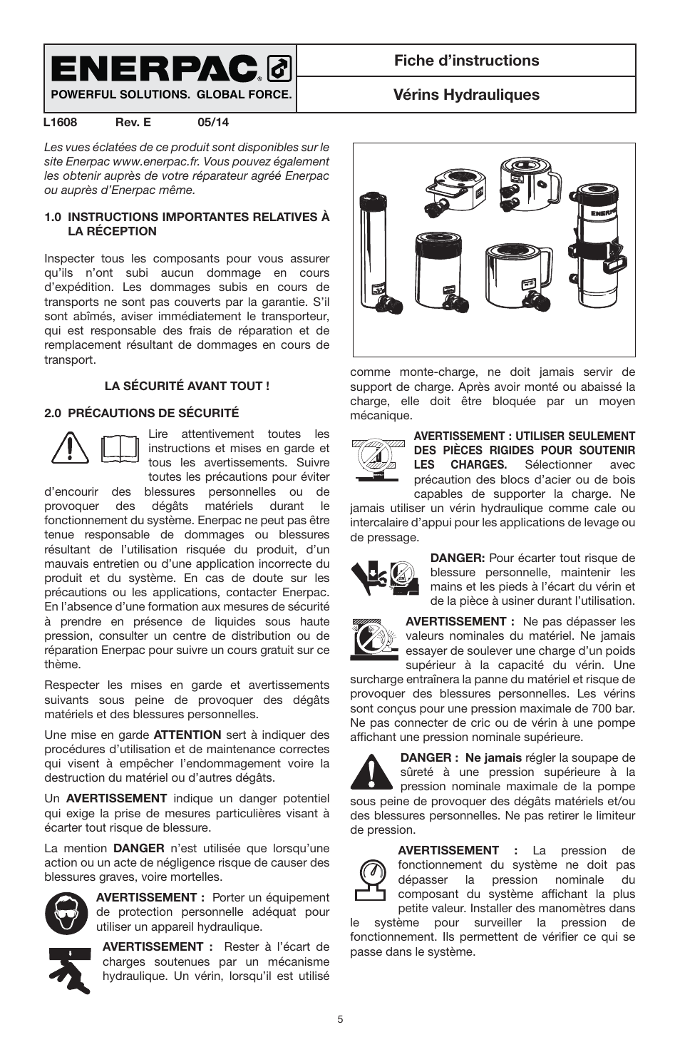 Vérins hydrauliques fiche d’instructions | Enerpac RSM-Series User Manual | Page 5 / 52