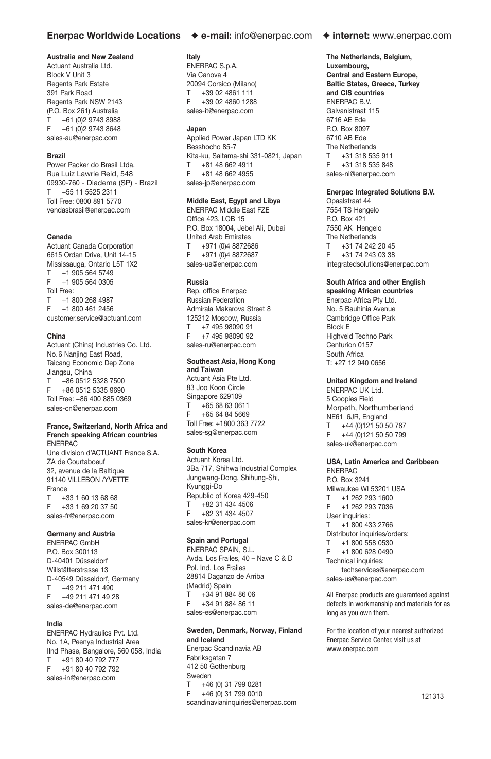 Enerpac RSM-Series User Manual | Page 52 / 52