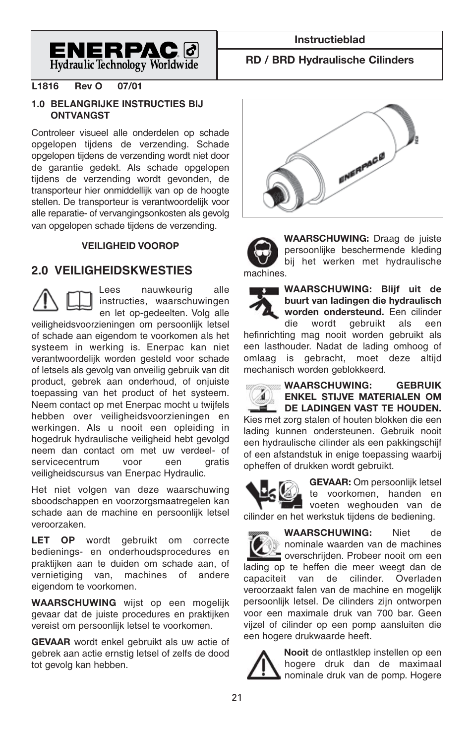 0 veiligheidskwesties | Enerpac BRD-Series User Manual | Page 21 / 32