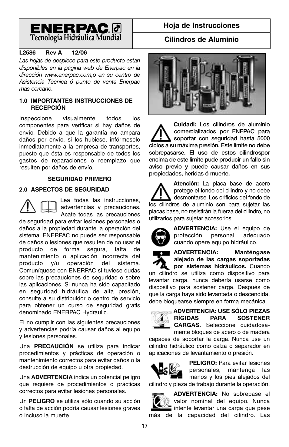 Hoja de instrucciones cilindros de aluminio | Enerpac RAC-Series User Manual | Page 17 / 36