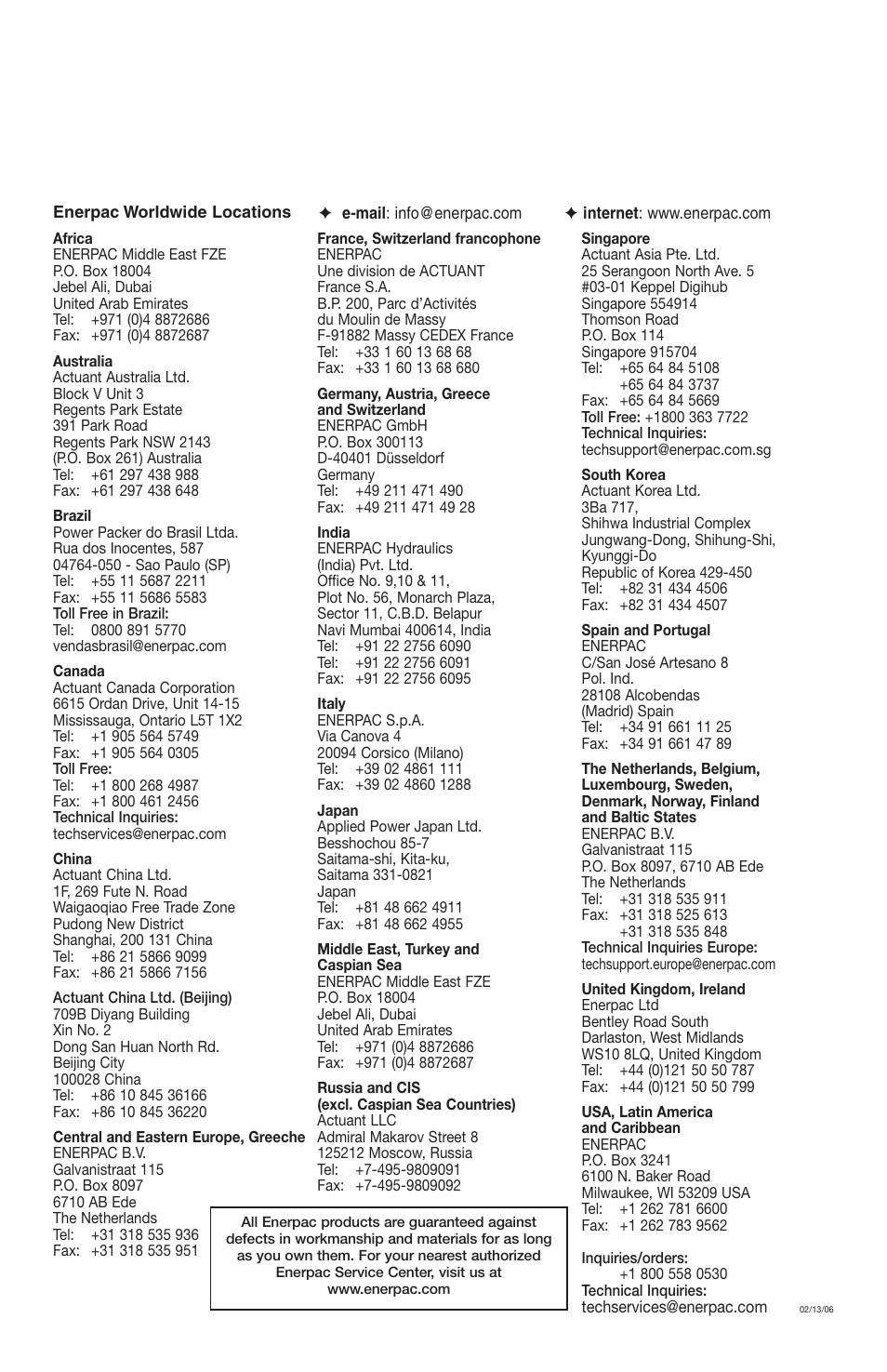 Enerpac RAC-Series User Manual | Page 36 / 36