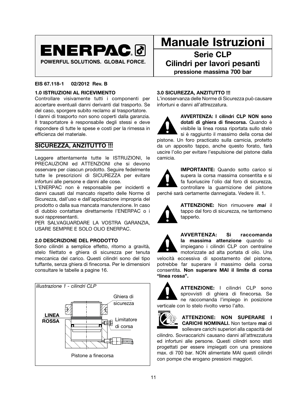 Manuale istruzioni, Serie clp cilindri per lavori pesanti | Enerpac CLP-Series User Manual | Page 11 / 32