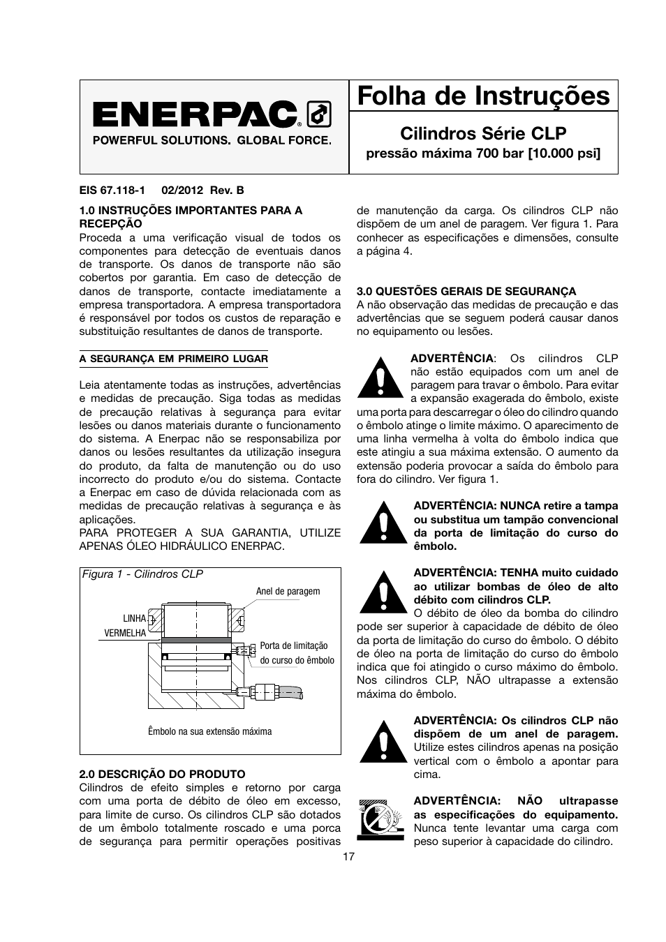 Folha de instruções, Cilindros série clp | Enerpac CLP-Series User Manual | Page 17 / 32