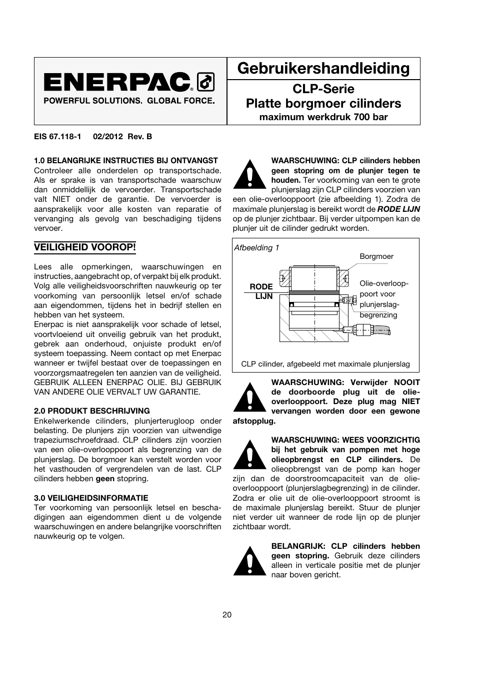 Gebruikershandleiding, Clp-serie platte borgmoer cilinders | Enerpac CLP-Series User Manual | Page 20 / 32