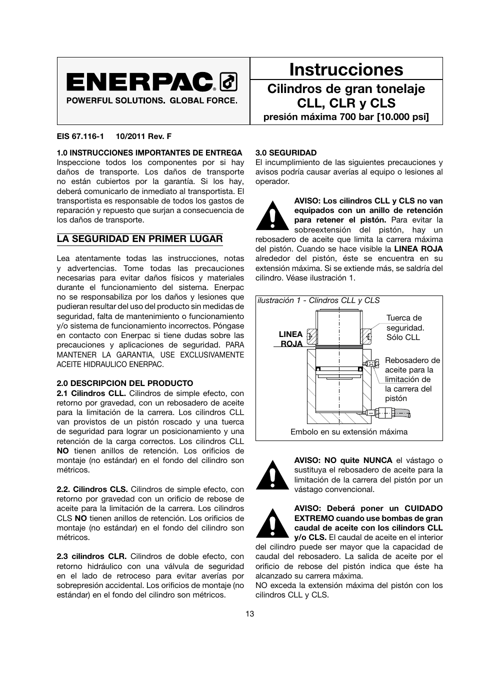 Instrucciones, Cilindros de gran tonelaje cll, clr y cls | Enerpac CLS-Series User Manual | Page 13 / 28