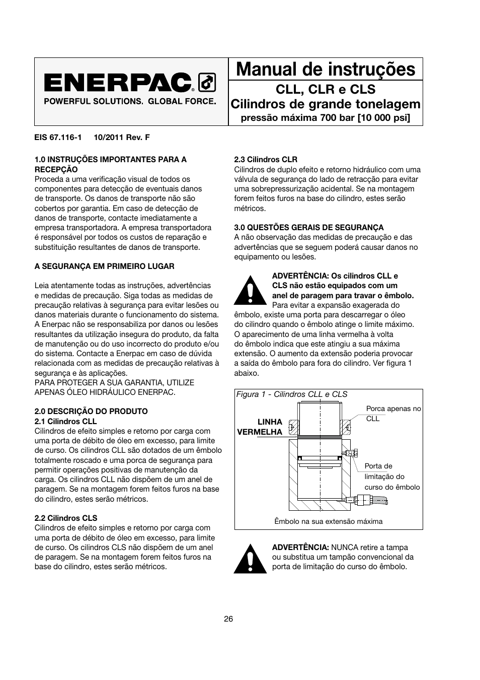 Manual de instruções, Cll, clr e cls cilindros de grande tonelagem | Enerpac CLS-Series User Manual | Page 26 / 28