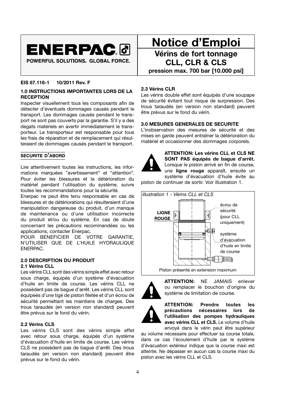 Notice d’emploi, Vérins de fort tonnage cll, clr & cls | Enerpac CLS-Series User Manual | Page 4 / 28