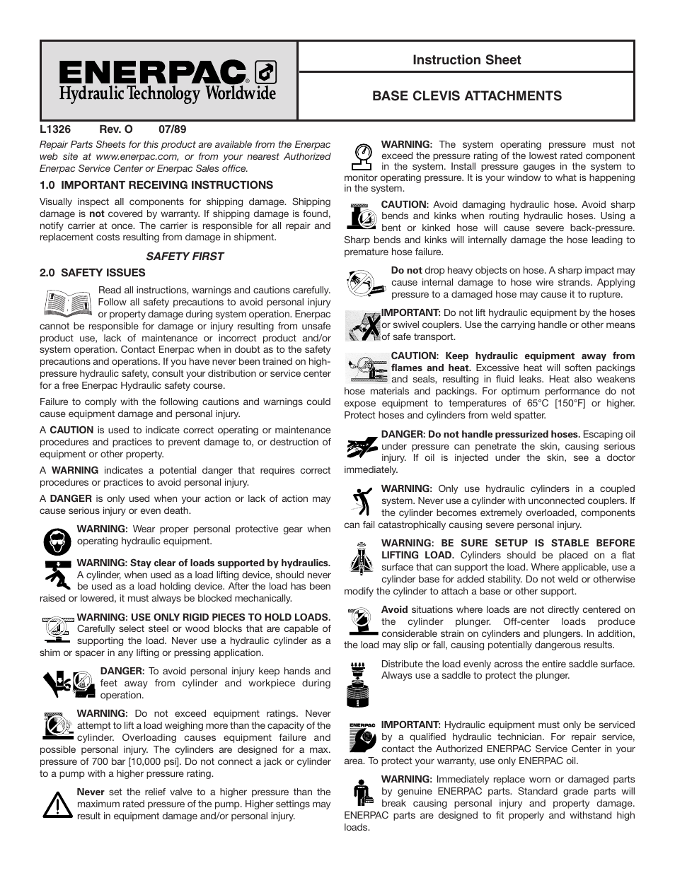 Enerpac RC-Series Base clevis attachments User Manual | 2 pages