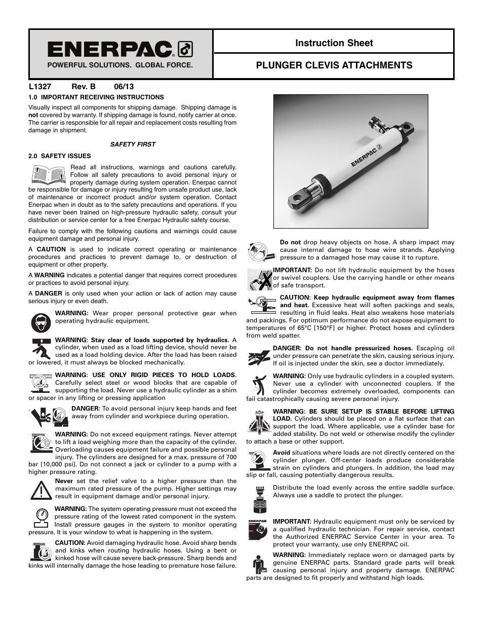 Enerpac RC-Series Plunger clevis attachments User Manual | 2 pages