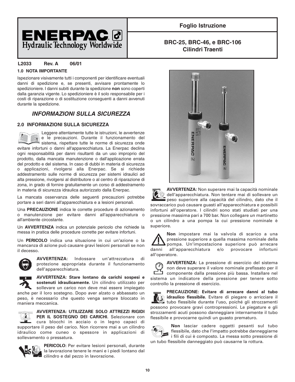 Informazioni sulla sicurezza | Enerpac BRC-106 User Manual | Page 10 / 28