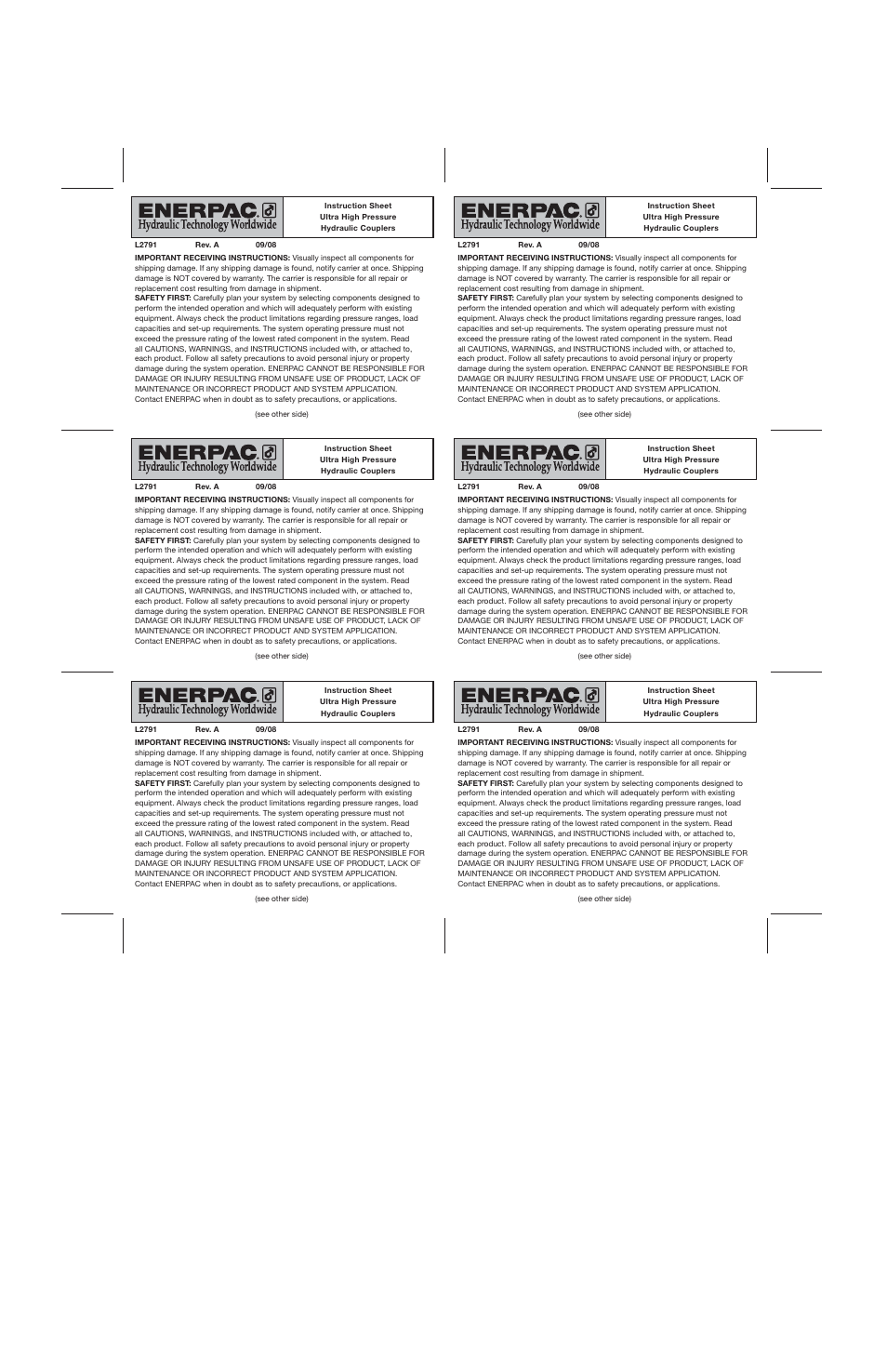 Enerpac B-Series User Manual | 2 pages