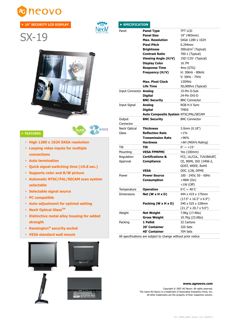 AG Neovo SX-19 User Manual | 1 page