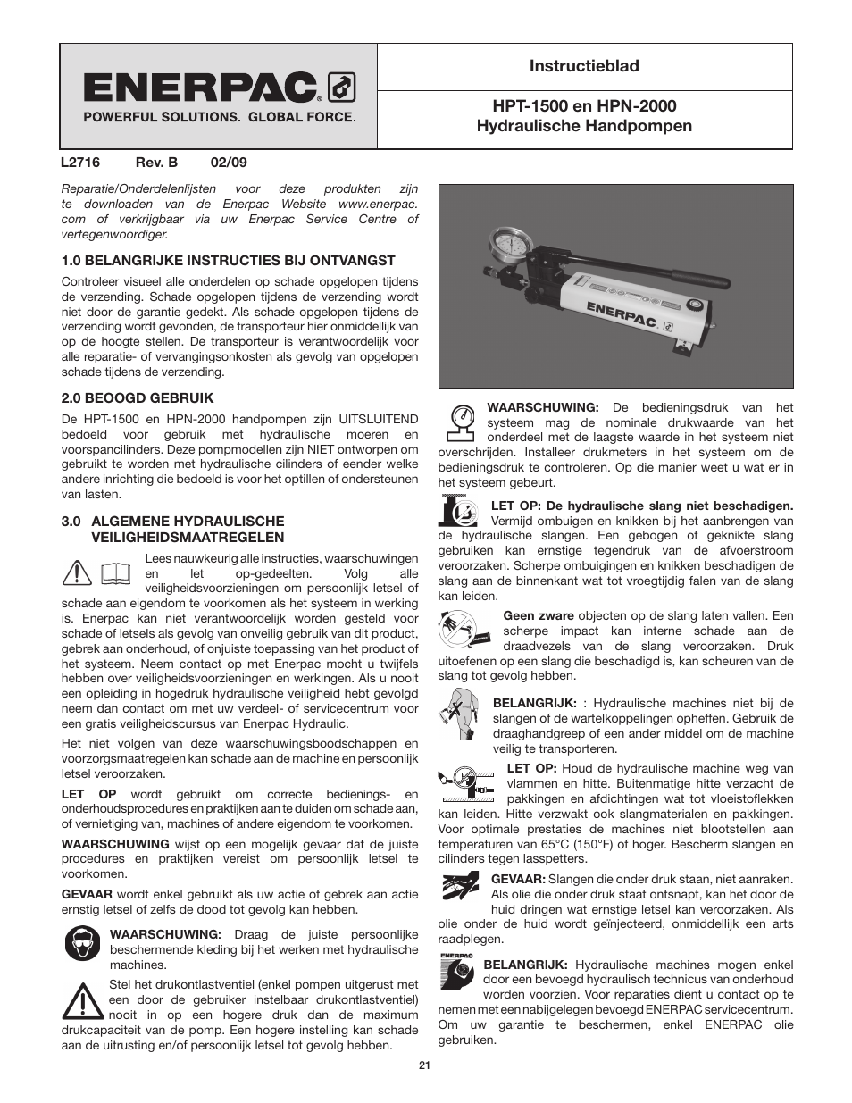 Instructieblad | Enerpac HPT-Series User Manual | Page 21 / 50