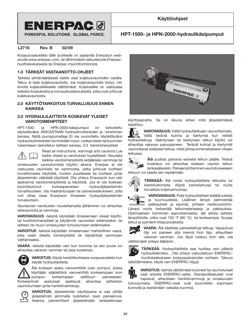 Käyttöohjeet | Enerpac HPT-Series User Manual | Page 29 / 50