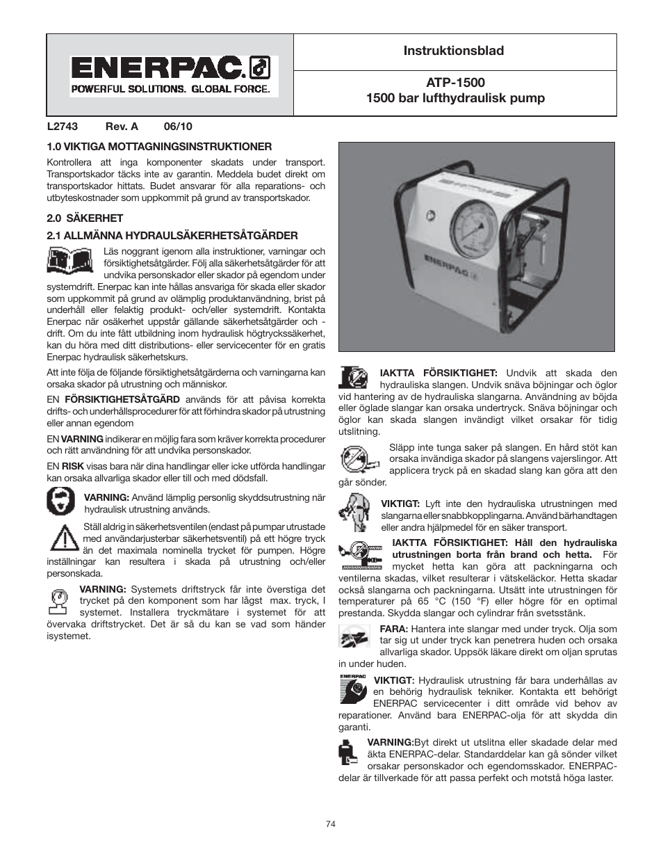 Enerpac ATP-Series User Manual | Page 74 / 106