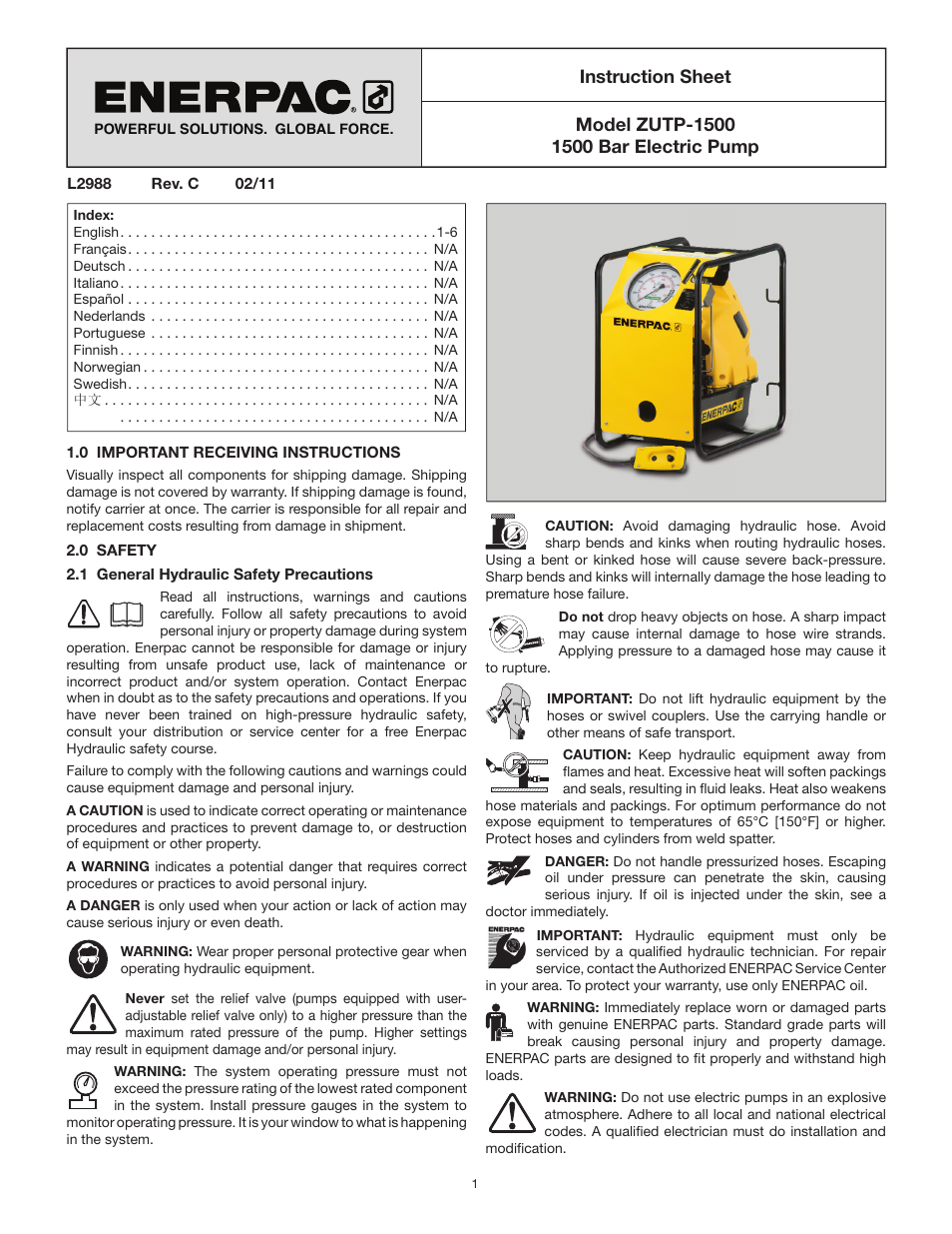 Enerpac ZUTP-Series User Manual | 8 pages