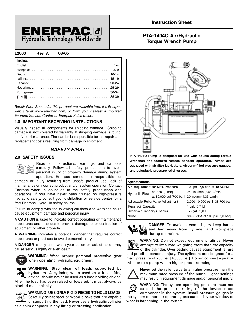 Enerpac PTA-Series User Manual | 40 pages