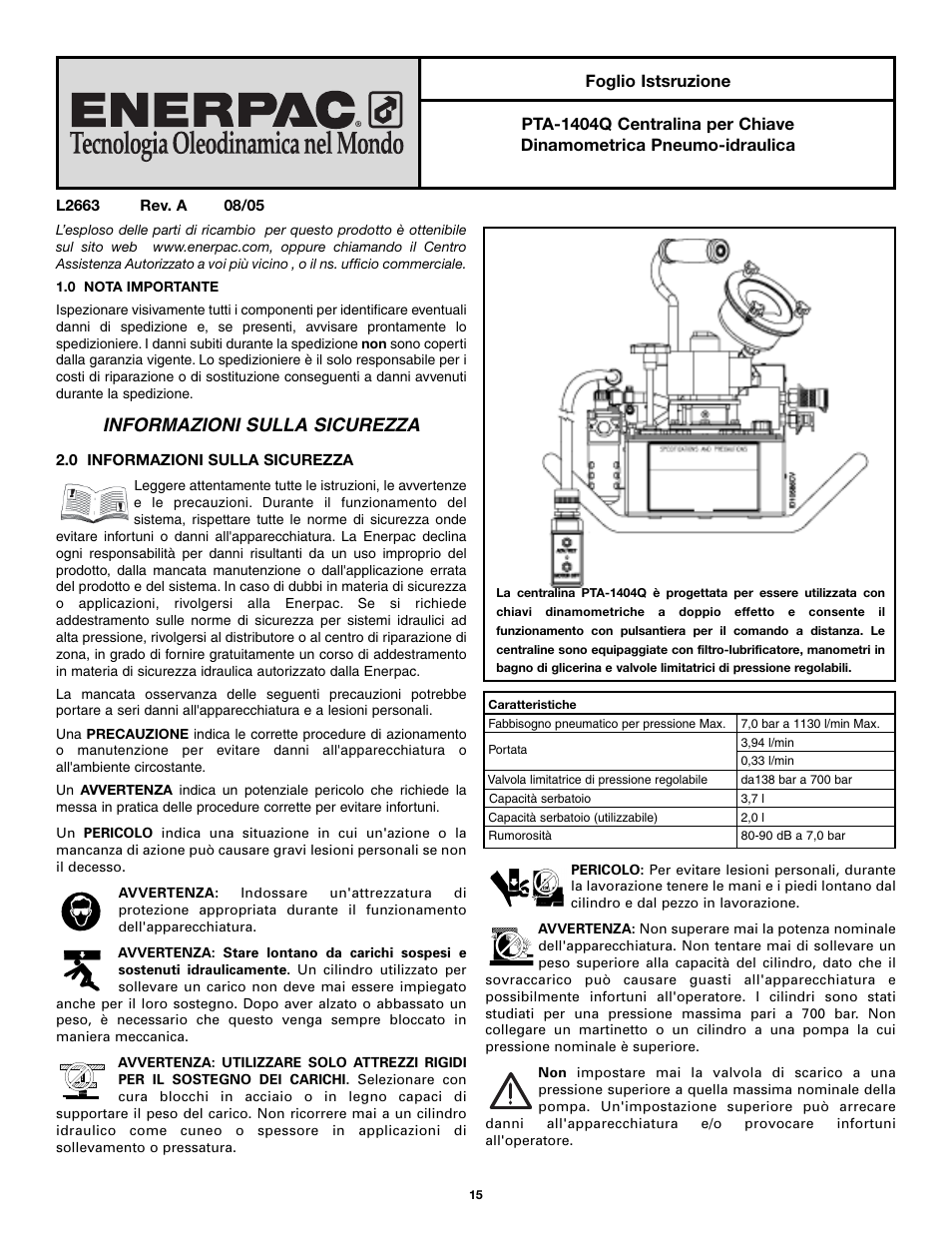 Informazioni sulla sicurezza | Enerpac PTA-Series User Manual | Page 15 / 40