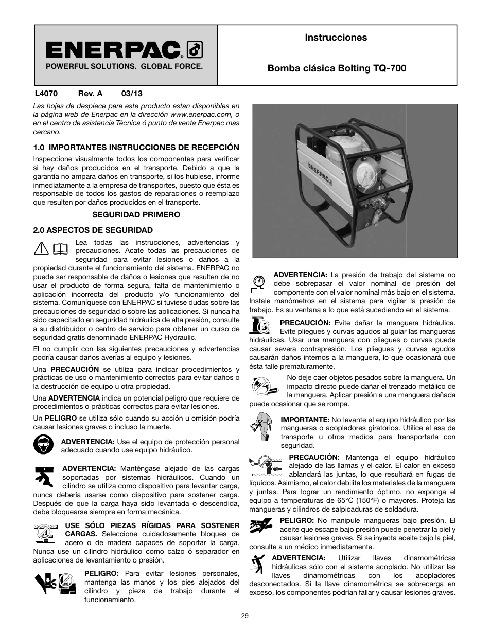 Instrucciones, Bomba clásica bolting tq-700 | Enerpac TQ-700E User Manual | Page 29 / 88