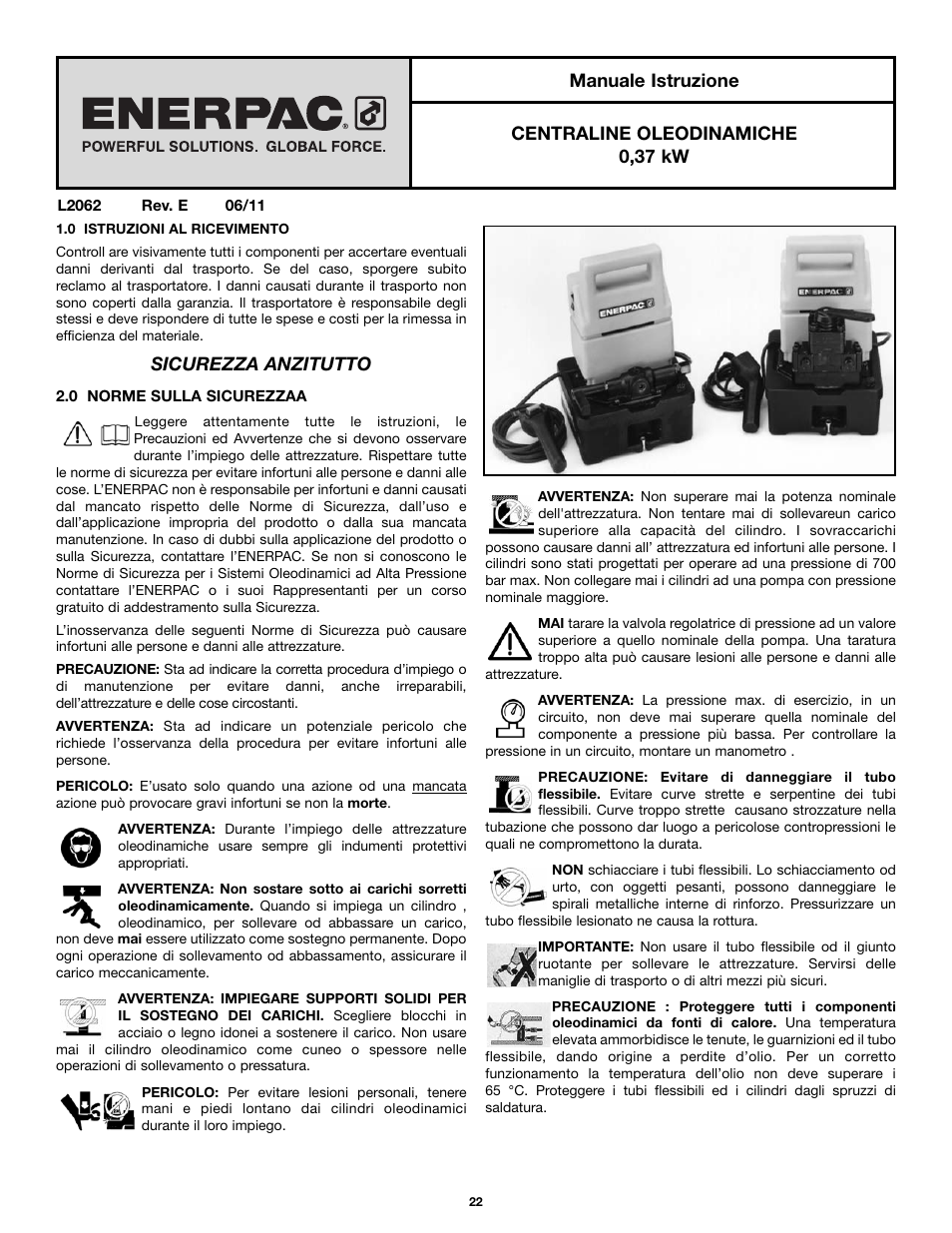 Sicurezza anzitutto | Enerpac PU-Series User Manual | Page 22 / 56