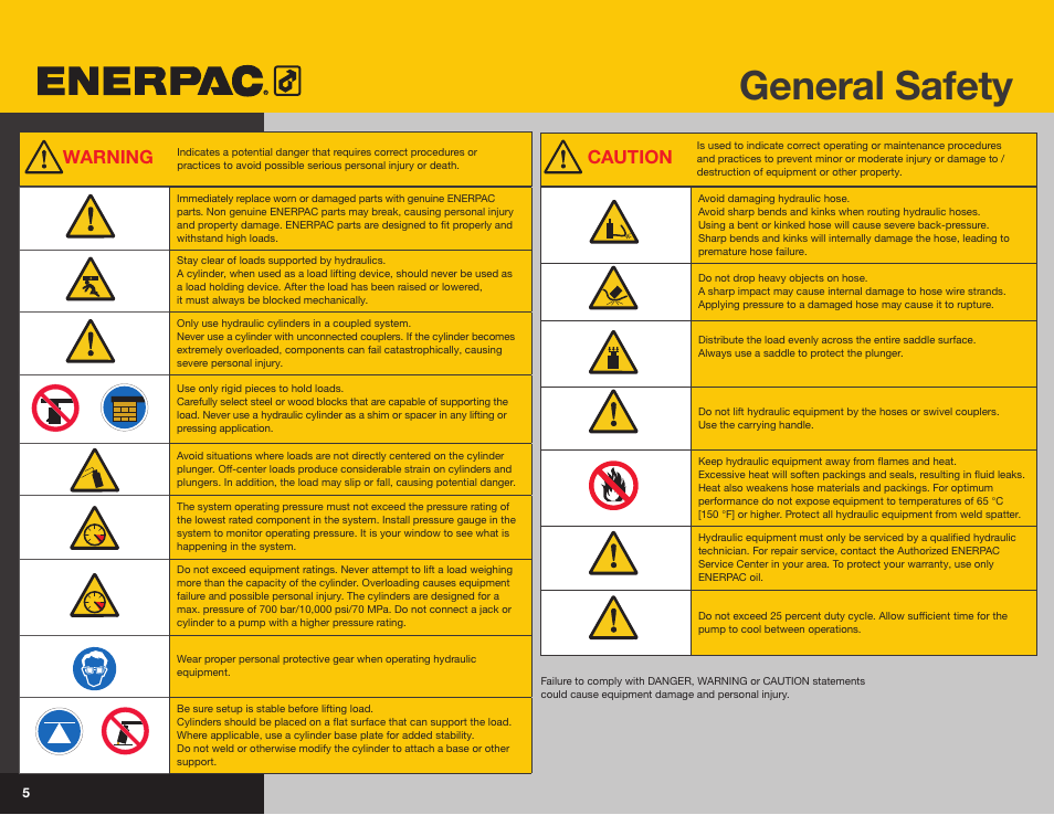 General safety, Warning caution | Enerpac XC-Series User Manual | Page 3 / 14