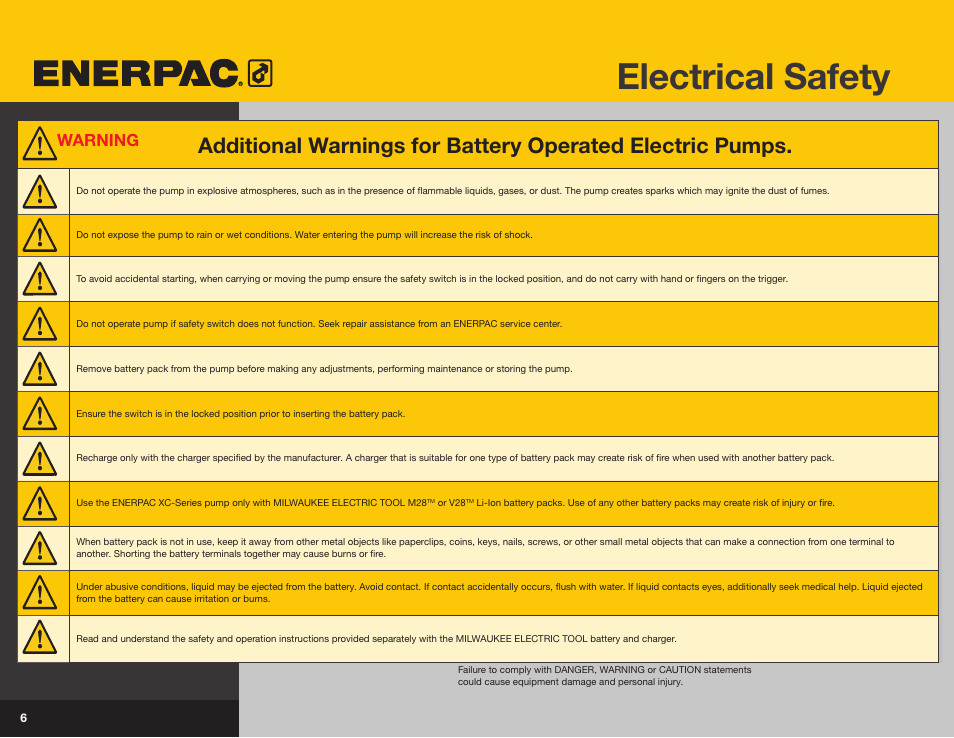 Electrical safety, Warning | Enerpac XC-Series User Manual | Page 4 / 14