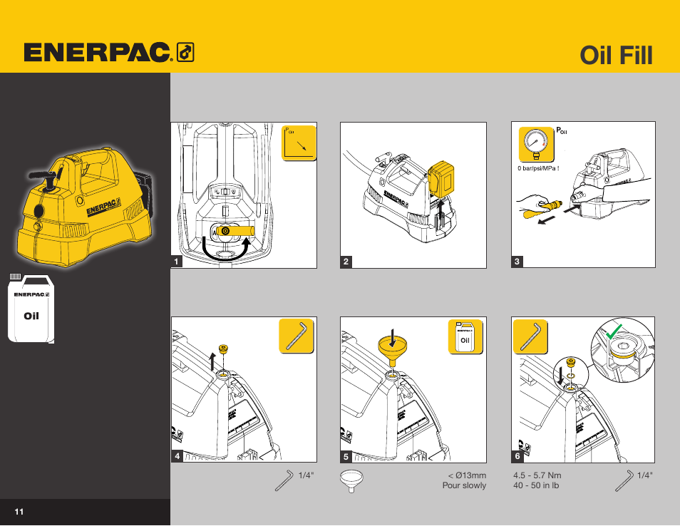 Oil fill | Enerpac XC-Series User Manual | Page 9 / 14