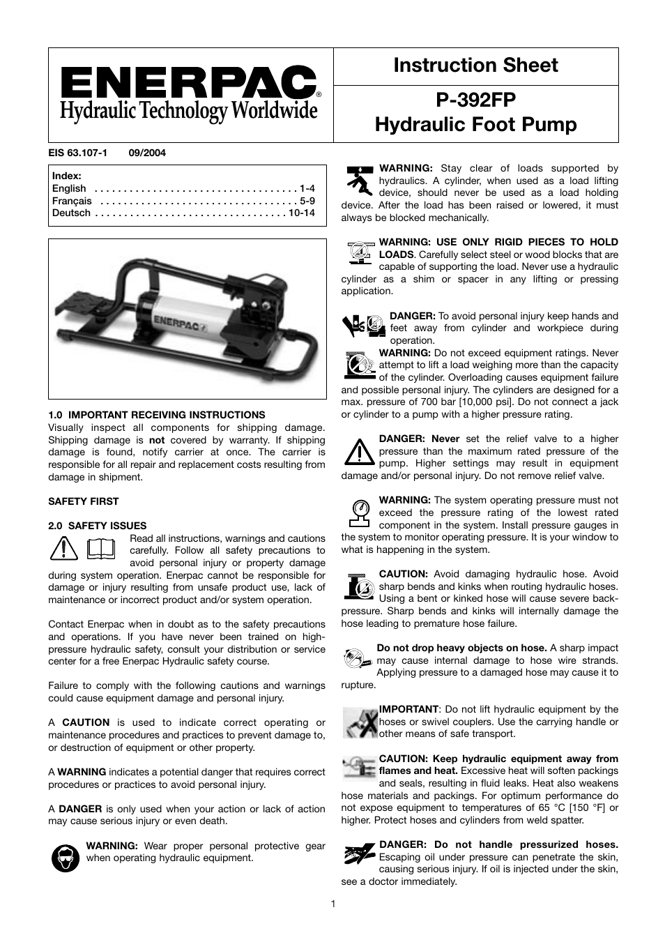 Enerpac P-392FP User Manual | 14 pages