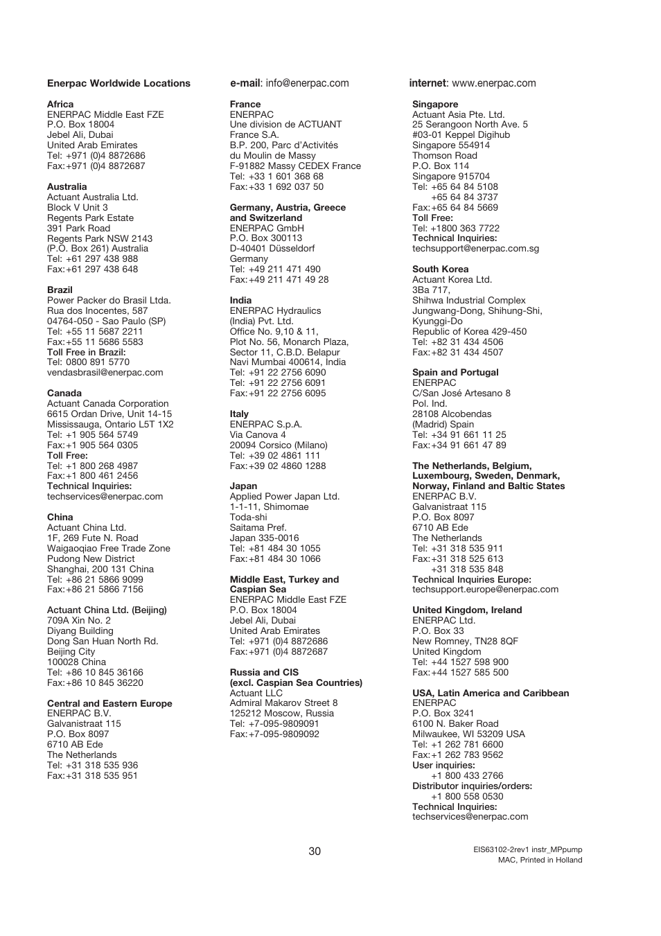 Enerpac MP-Series User Manual | Page 30 / 30