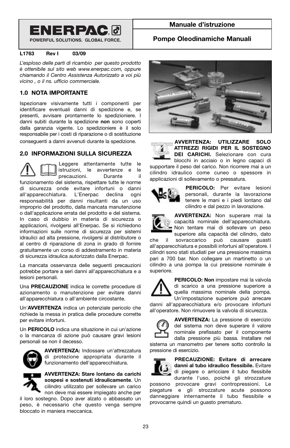 Manuale d’istruzione pompe oleodinamiche manuali | Enerpac P-Series User Manual | Page 23 / 96