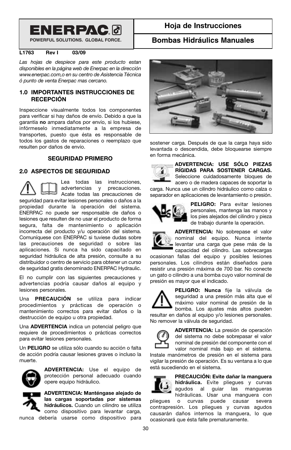 Hoja de instrucciones bombas hidráulics manuales | Enerpac P-Series User Manual | Page 30 / 96