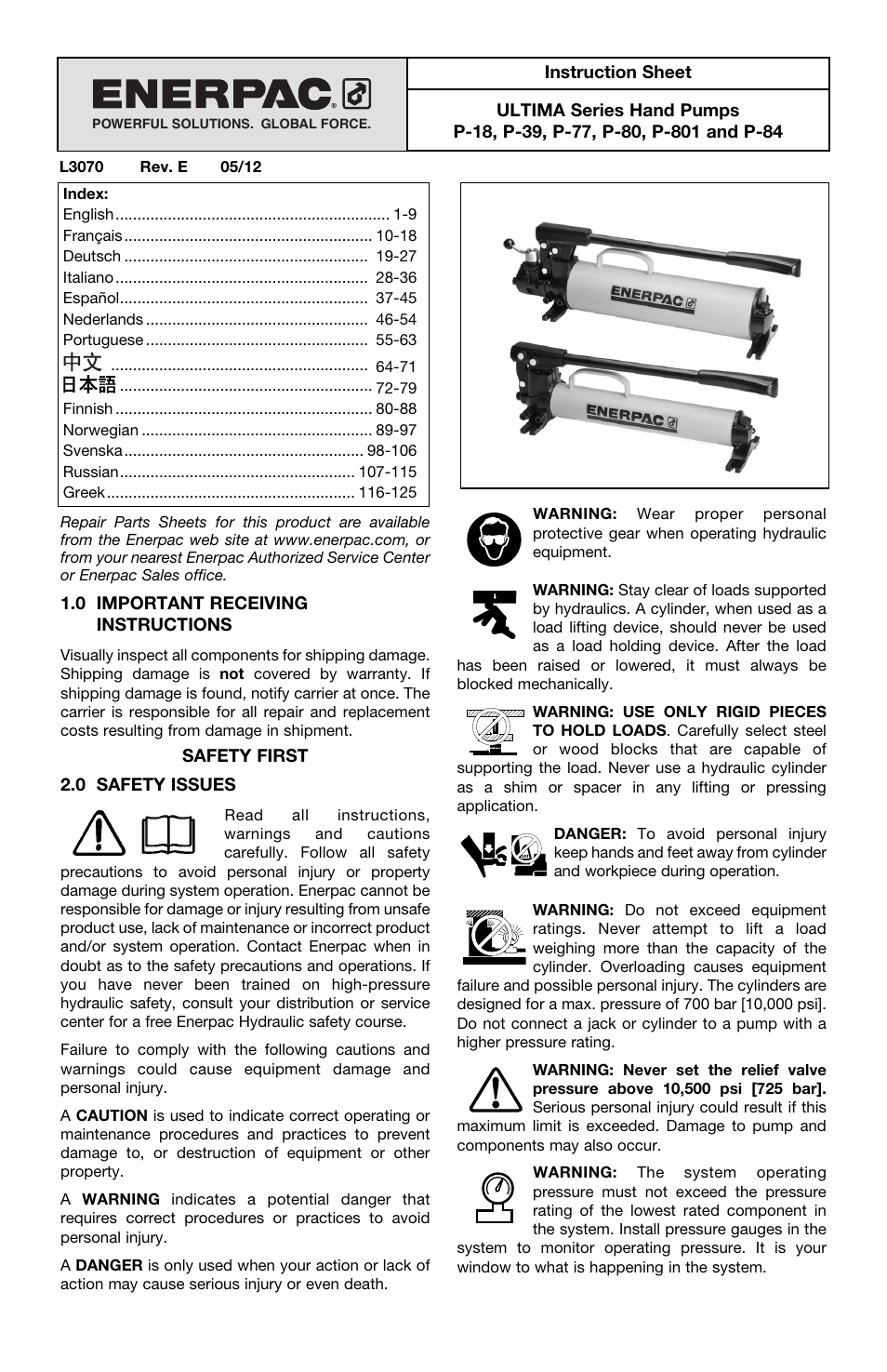 Enerpac P-Series ULTIMA User Manual | 128 pages