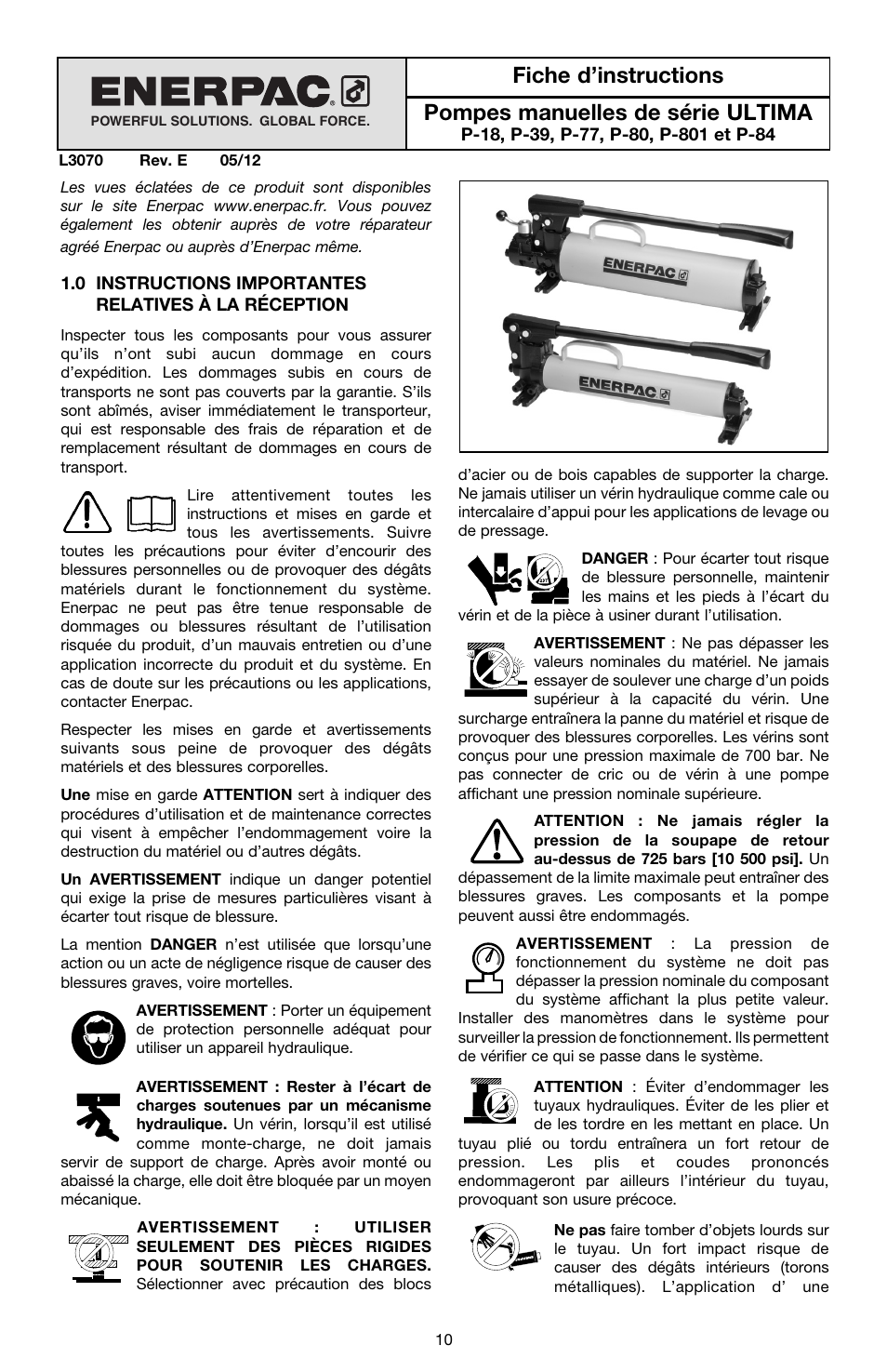 Français | Enerpac P-Series ULTIMA User Manual | Page 10 / 128