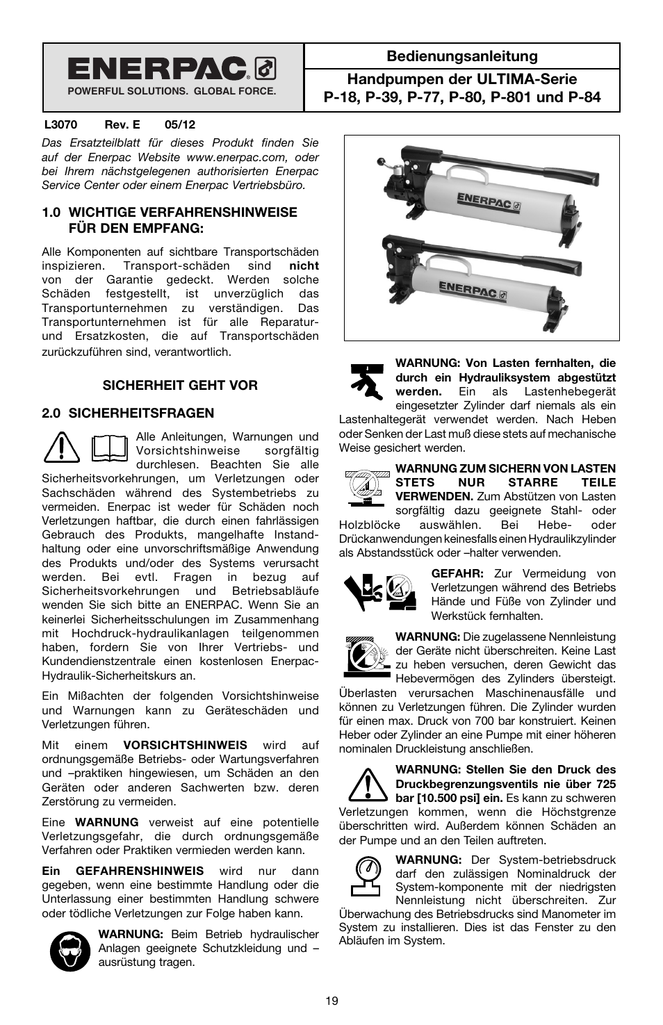 Deutsch | Enerpac P-Series ULTIMA User Manual | Page 19 / 128