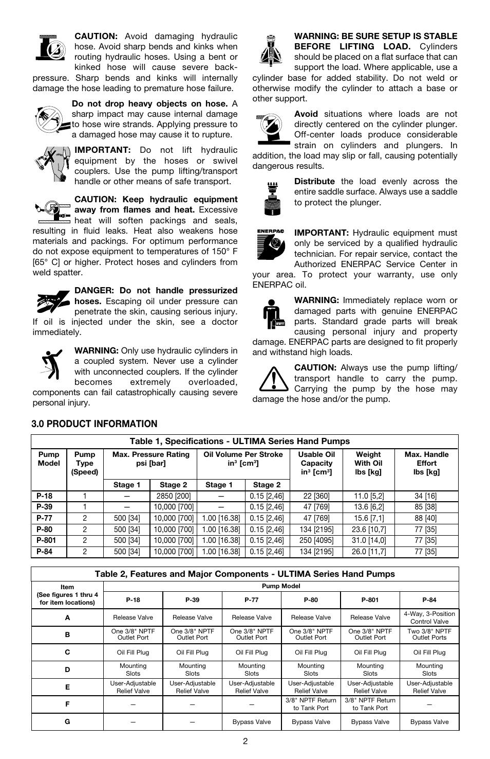 0 product information | Enerpac P-Series ULTIMA User Manual | Page 2 / 128