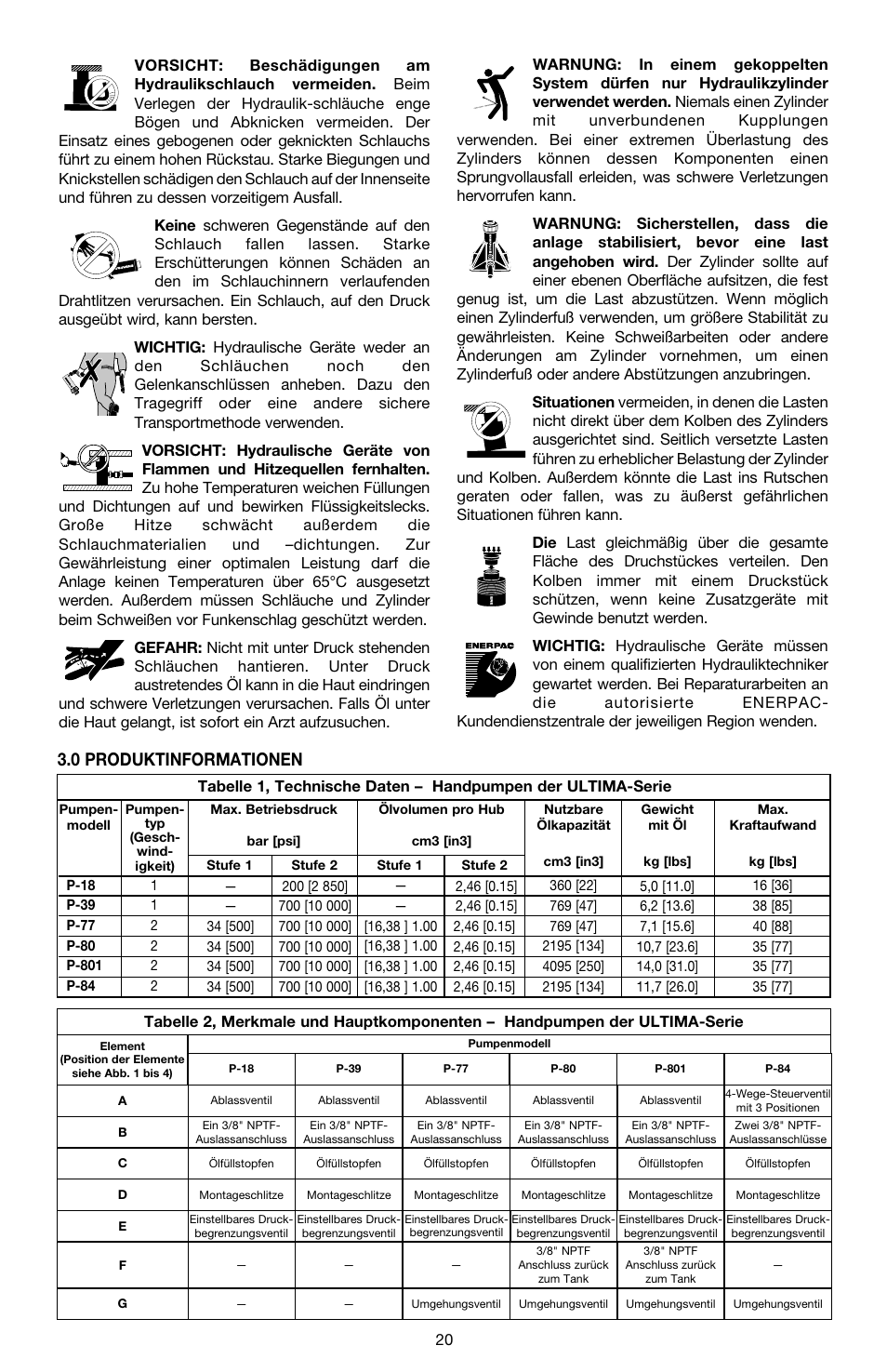 0 produktinformationen | Enerpac P-Series ULTIMA User Manual | Page 20 / 128