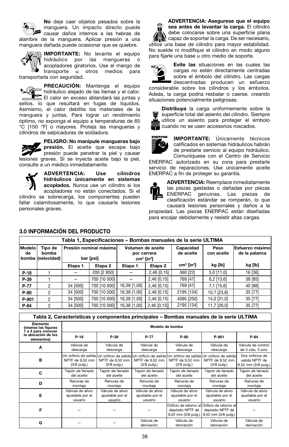 0 información del producto | Enerpac P-Series ULTIMA User Manual | Page 38 / 128