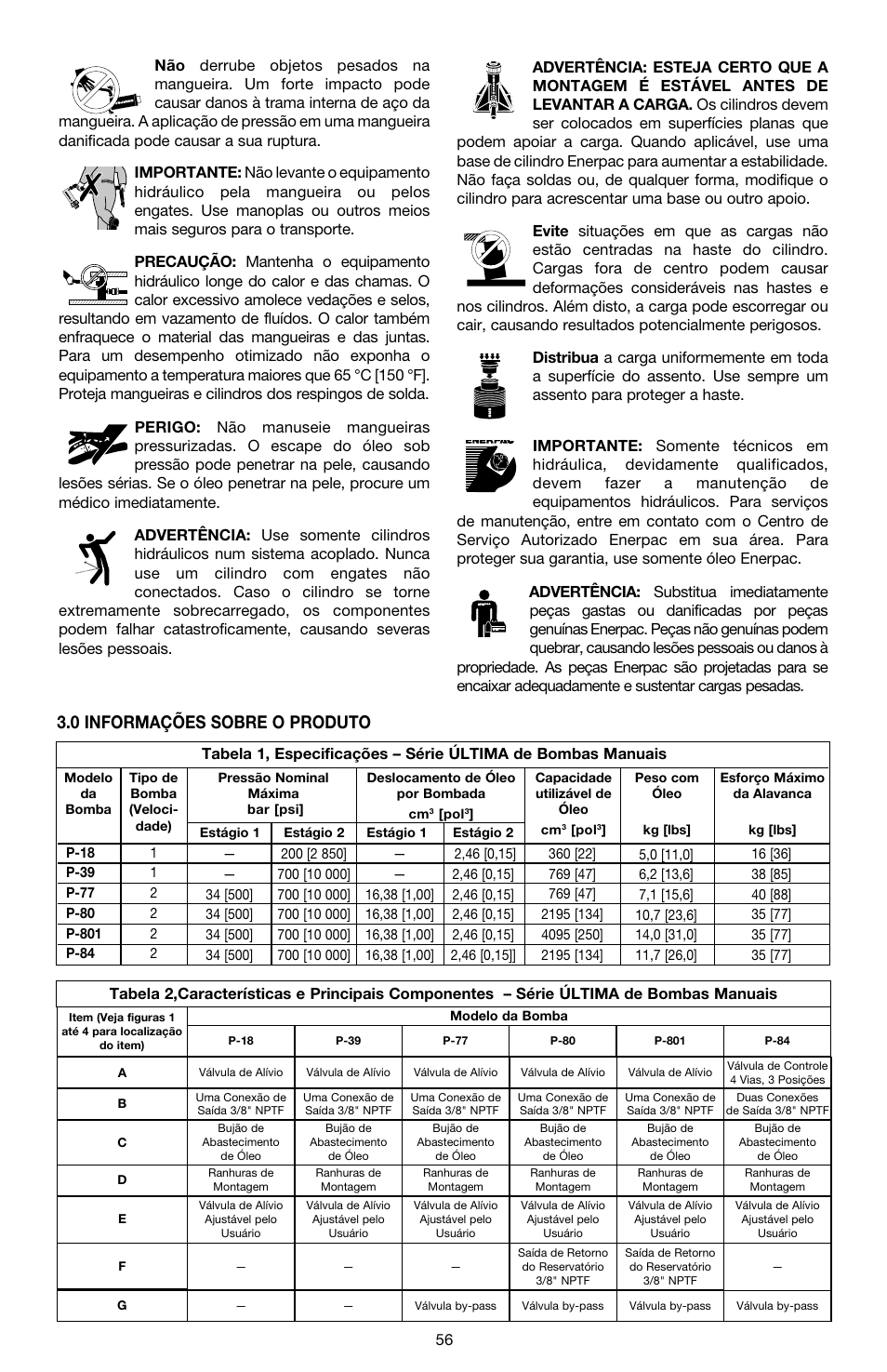 0 informações sobre o produto | Enerpac P-Series ULTIMA User Manual | Page 56 / 128