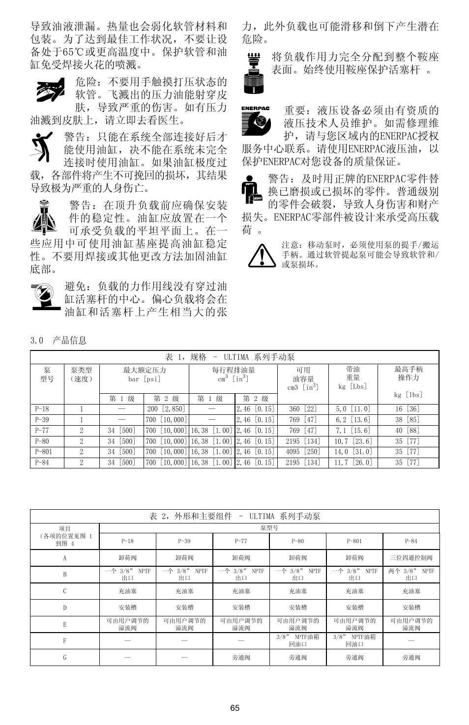 0 产品信息 | Enerpac P-Series ULTIMA User Manual | Page 65 / 128