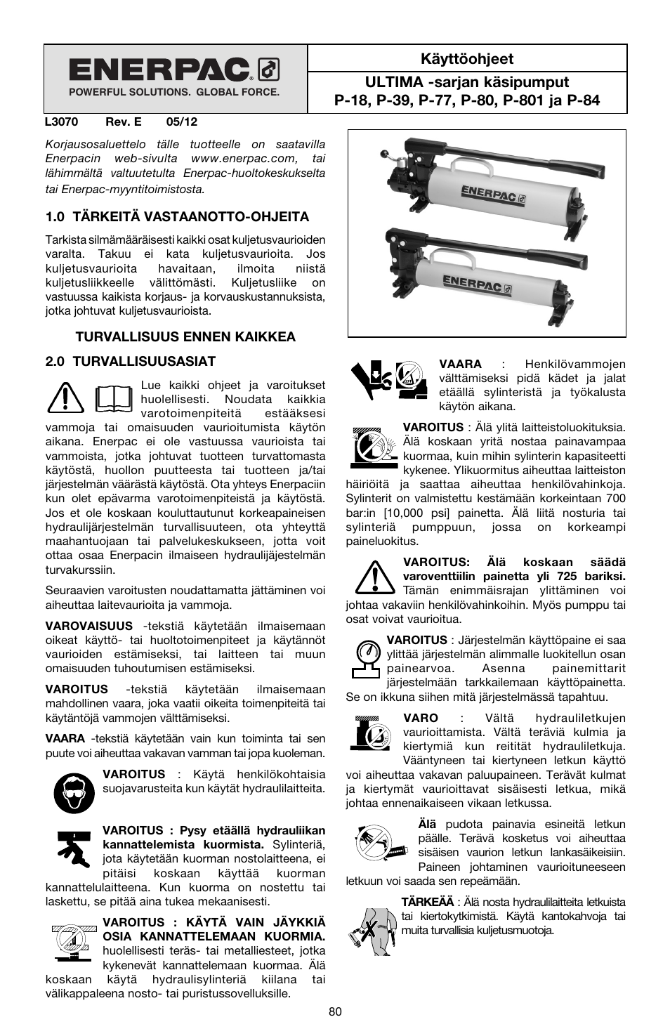 Finnish | Enerpac P-Series ULTIMA User Manual | Page 80 / 128