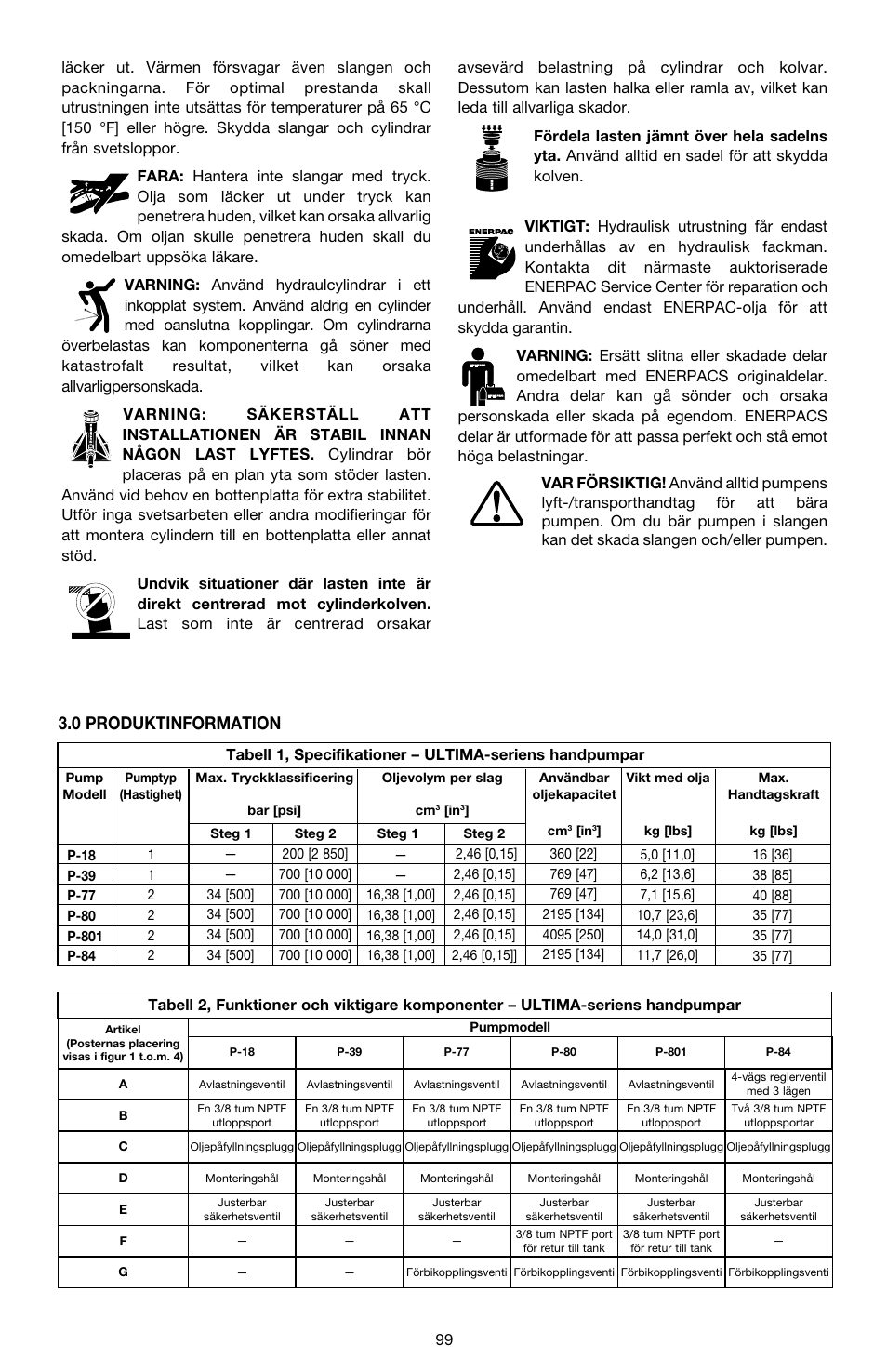 0 produktinformation | Enerpac P-Series ULTIMA User Manual | Page 99 / 128