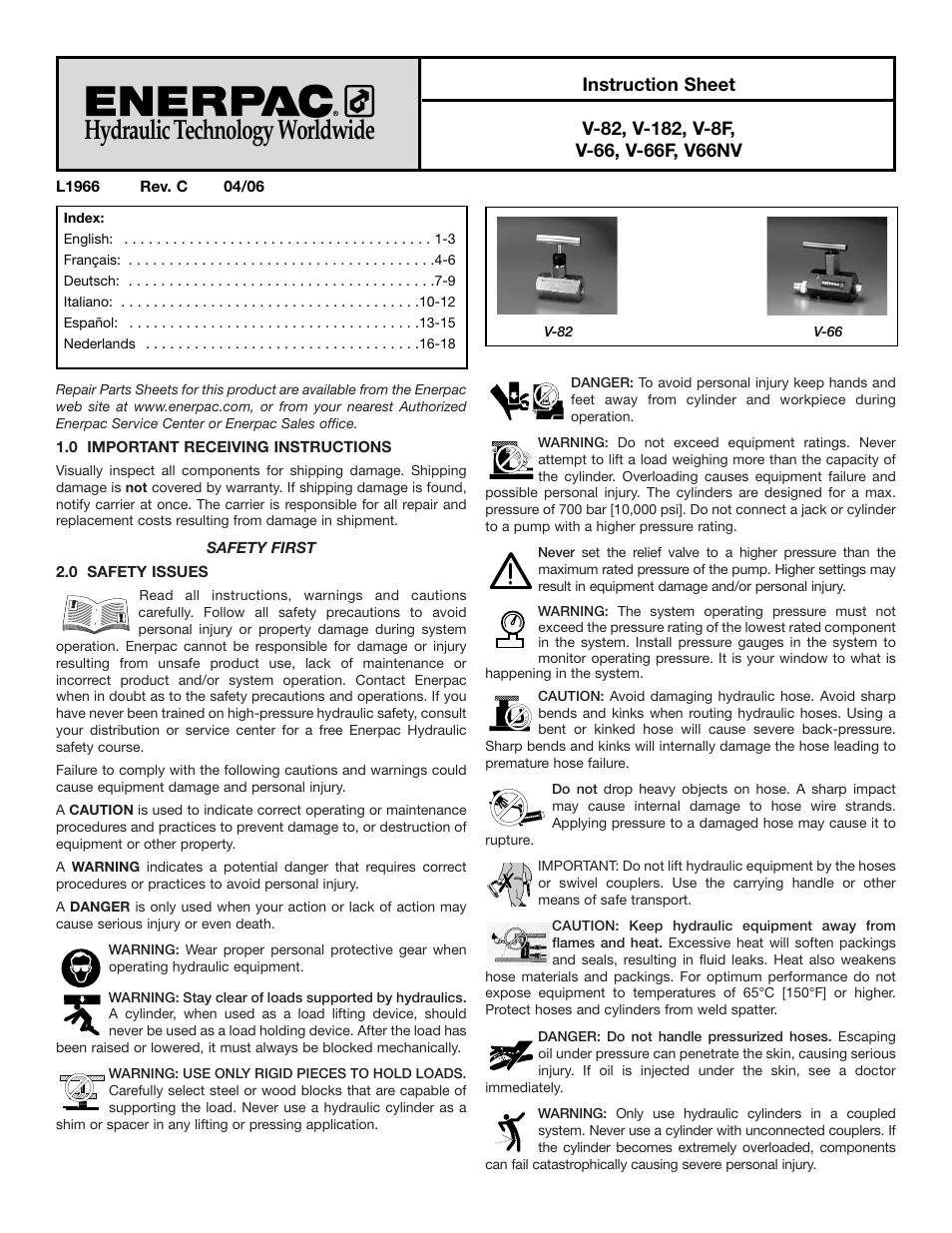 Enerpac V-66F User Manual | 19 pages