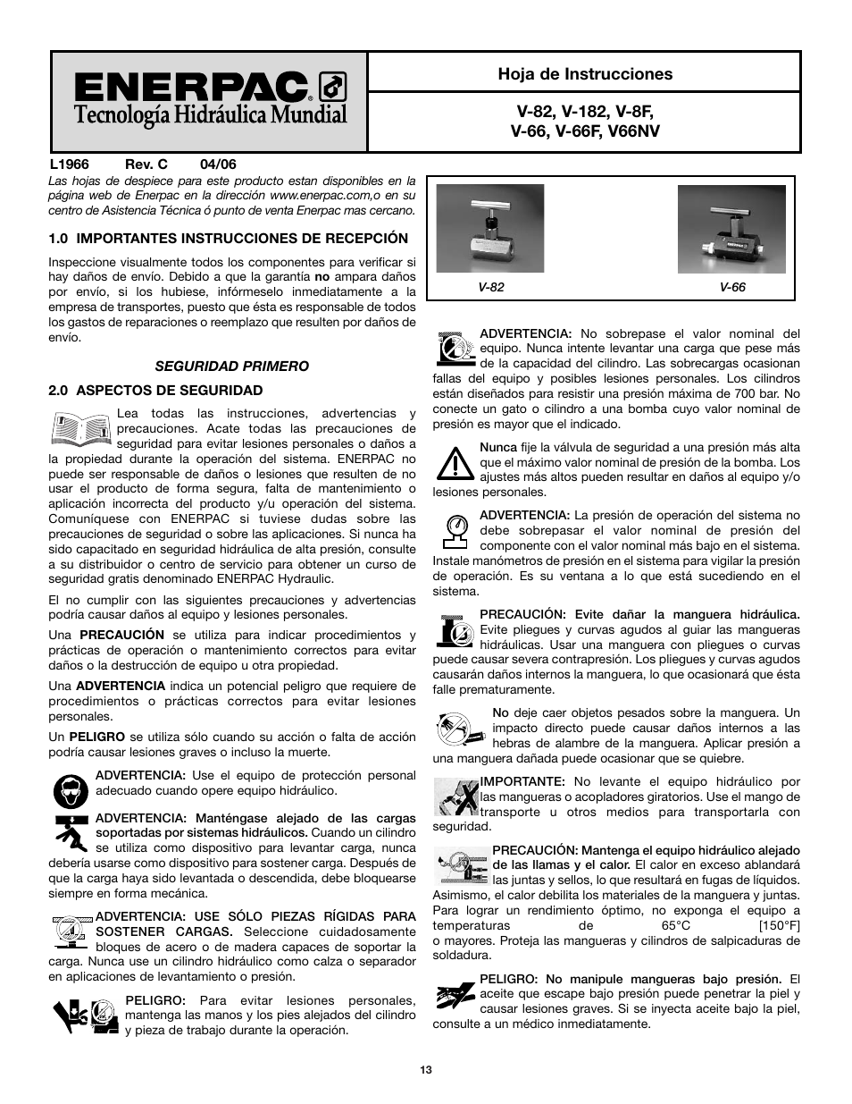 Enerpac V-66F User Manual | Page 13 / 19
